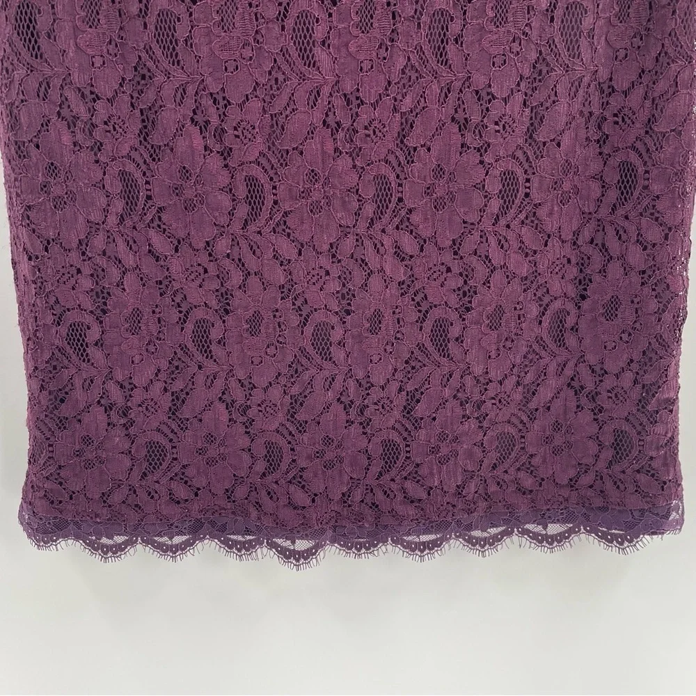 Dana Buchman Wine Colored Lace Lined Long Sleeve Mini Zip Back Scoop Neck Dress - Picture 4 of 10